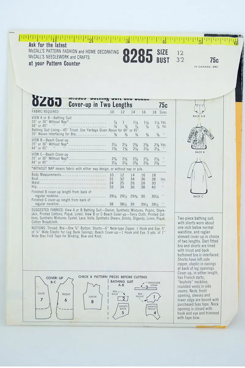 1966 McCalls 8285 Vintage Swimsuit & Cover Up Tunic Sewing Pattern