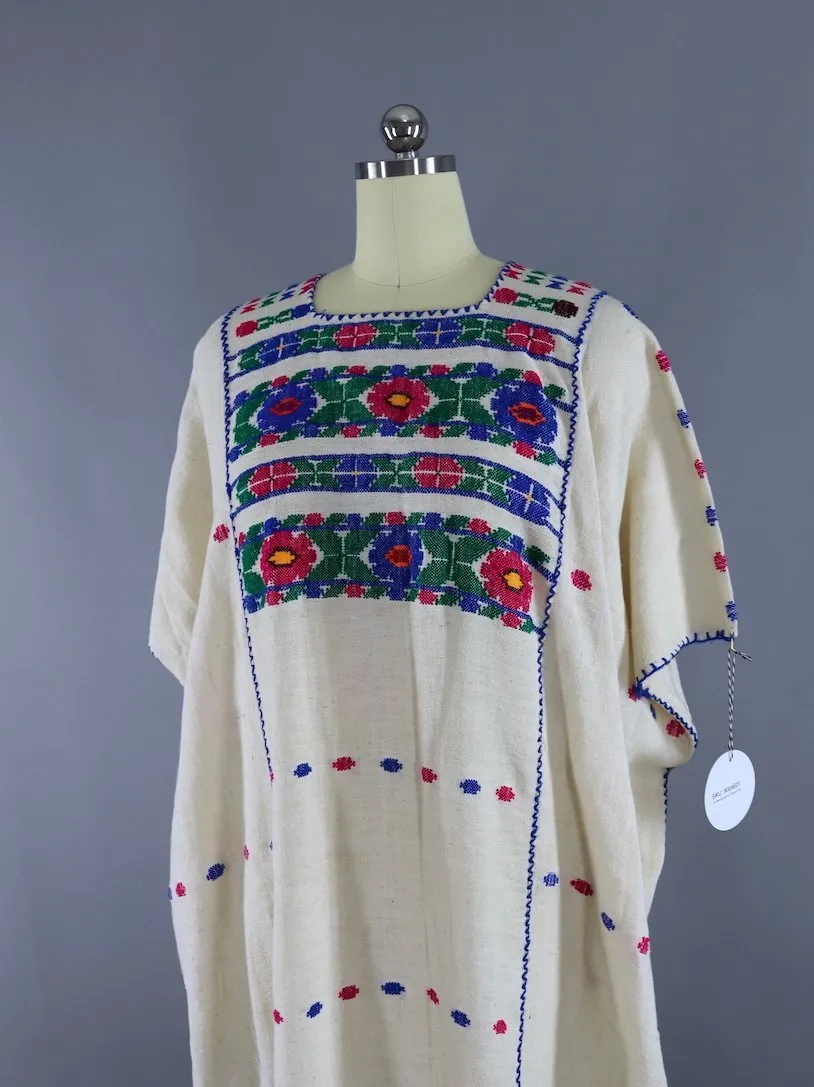 1970s Vintage Embroidered Caftan Dress