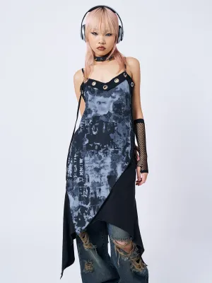 1992 Black & Grey Asymmetric Midi Dress