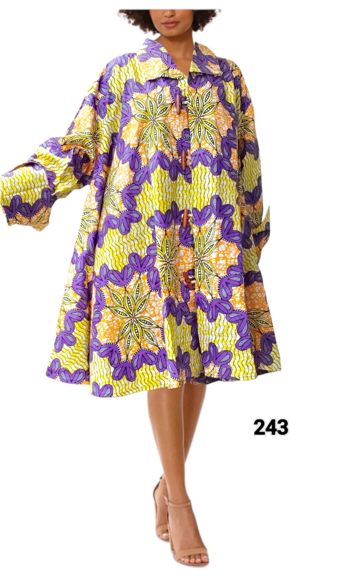 243- Women Cotton Short Coat Dress / Blouse -Purple/Yellow