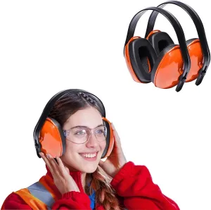 25 Pack Safety Orange Black Ear Muffs. Adjustable Headband Earmuffs.