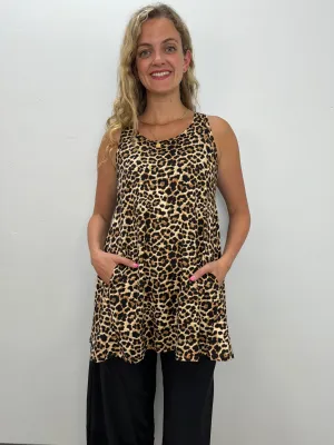 2AM Petite Sleeveless Brown Cheetah Tunic Tank