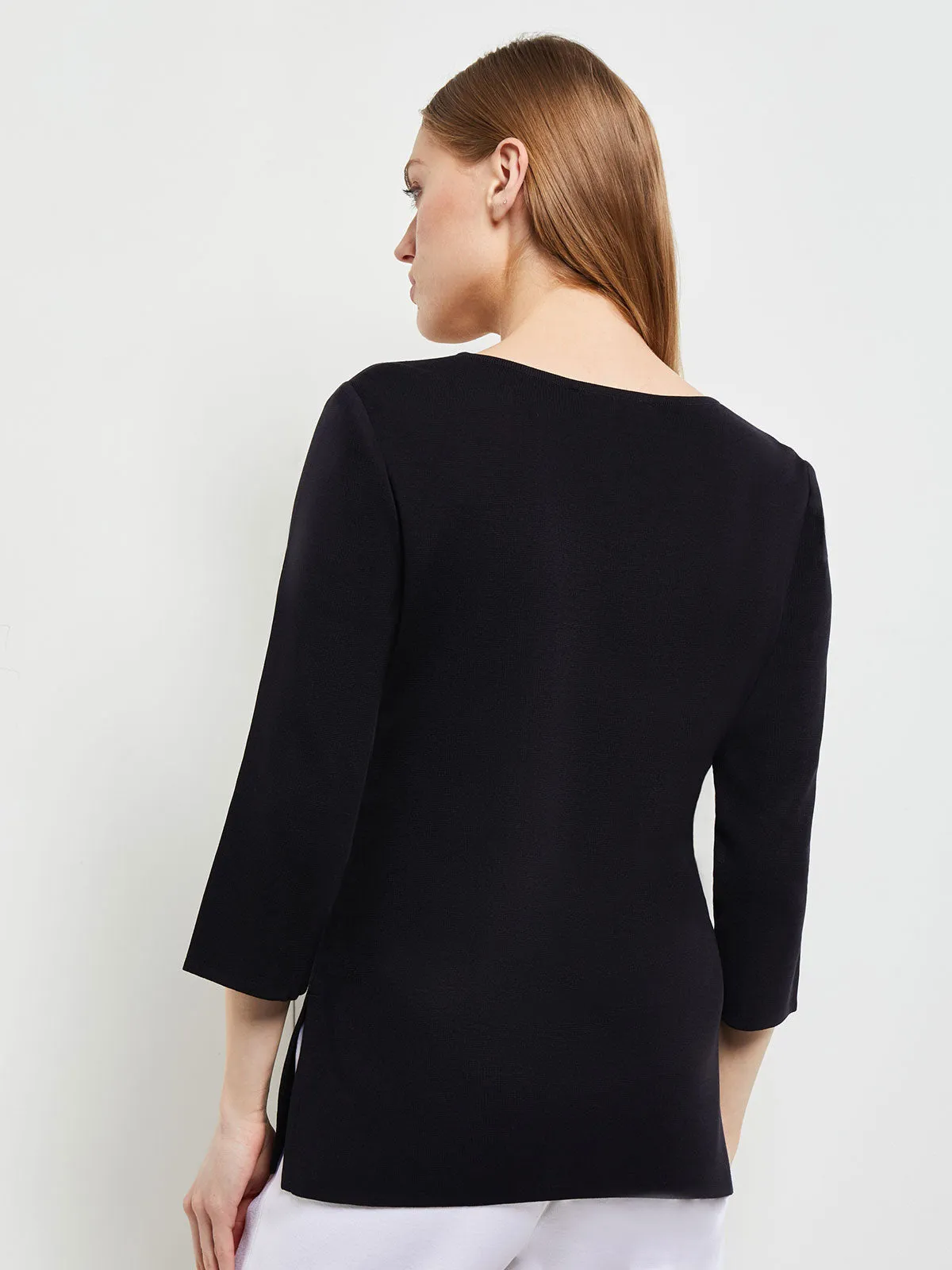 3/4 Sleeve Knit Tunic, Black