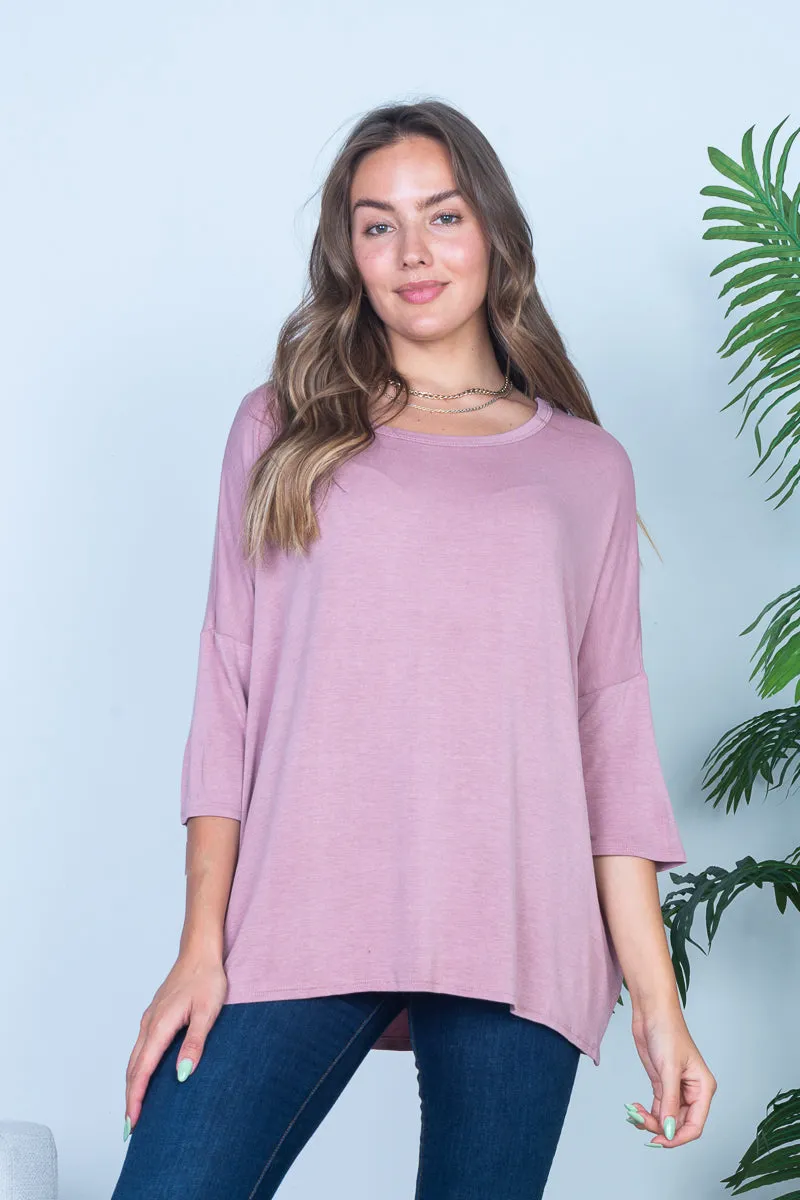 3/4 Sleeve Round Neck Tunic Top in Mauve (HT10597)