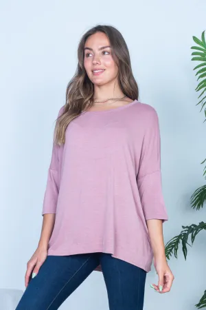 3/4 Sleeve Round Neck Tunic Top in Mauve (HT10597)