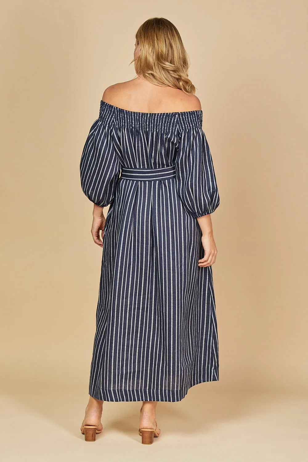 Alisa Off The Shoulder Linen Dress in Boathouse