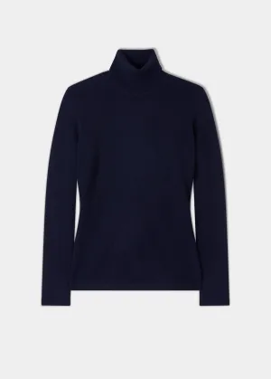 Alison Ladies Cashmere Roll Neck Jumper In Dark Navy