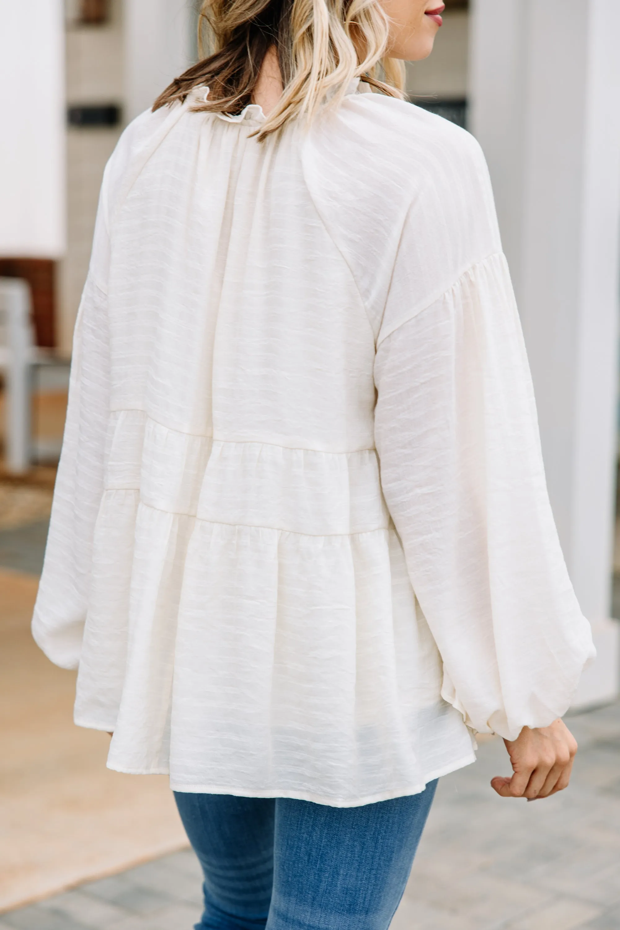 All Caught Up Cream White Ruffled Tunic