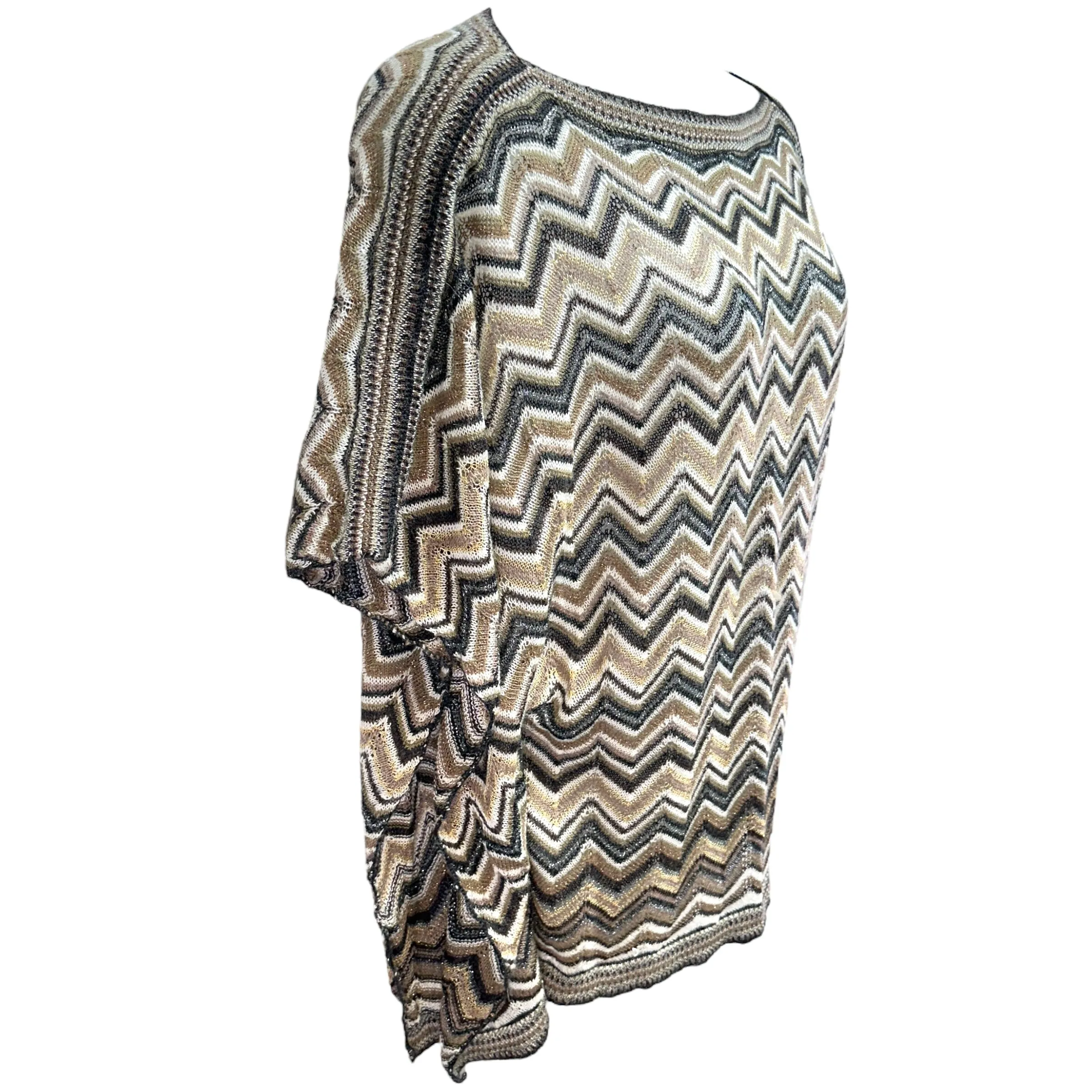 Alpaca Wool Silk Blend Poncho Designer By Calypso St Barth In Checkered Pattern, Size: Xs