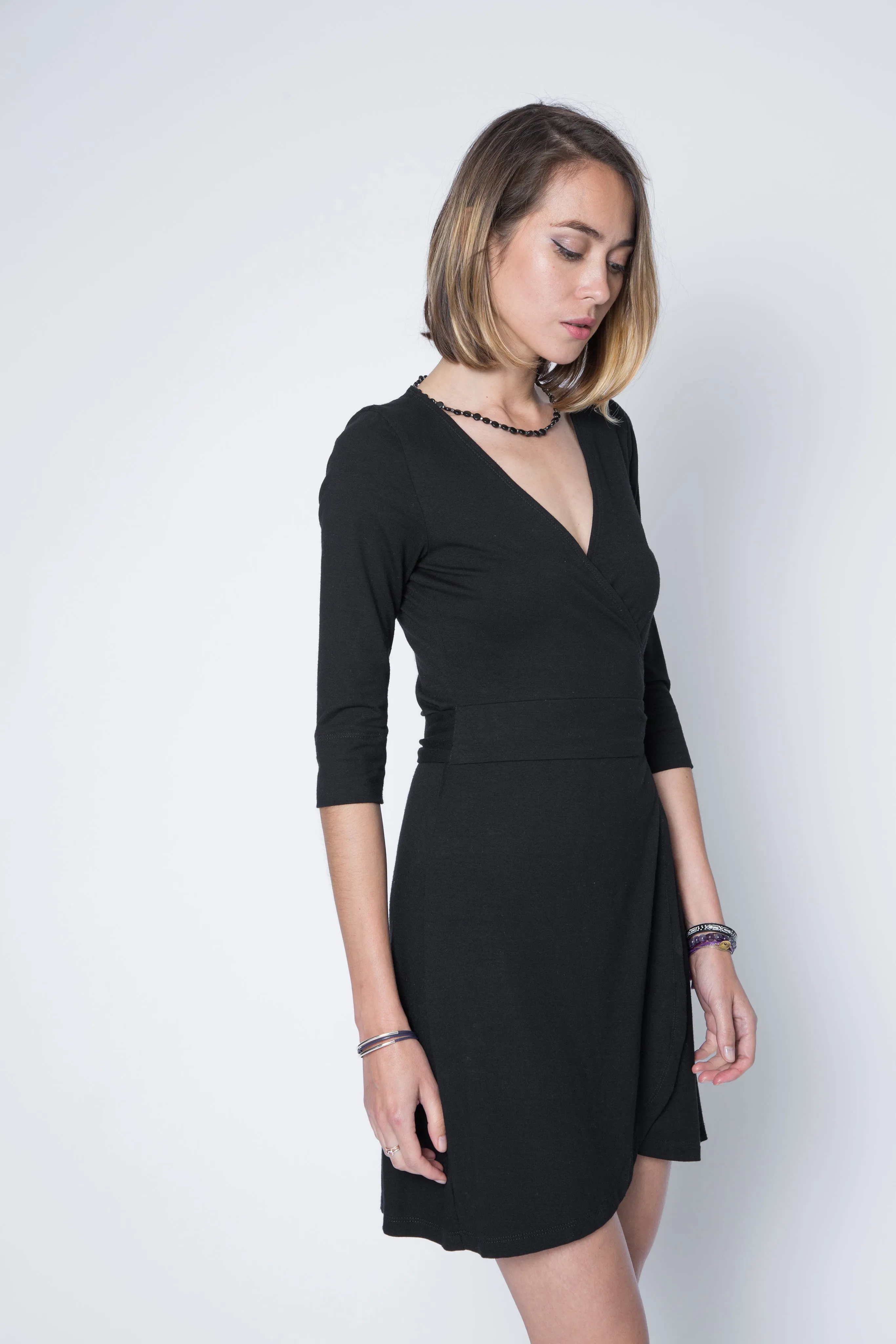 Amanda Half Sleeve Wrap Dress in Stretchable Jersey