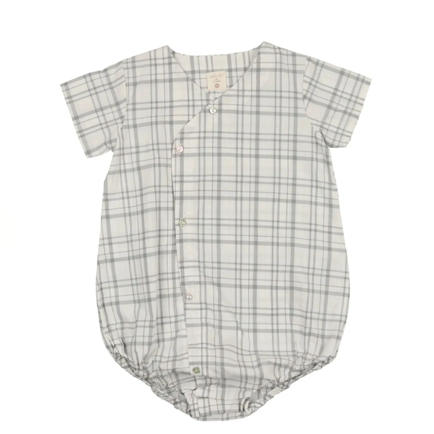 Analogie By Lil Legs Side Button Romper Light Blue Plaid