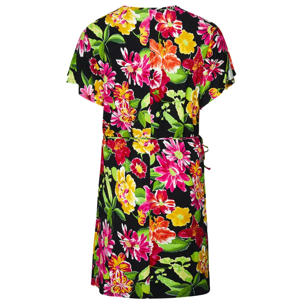 Antigel 'La Feminissima' Beach Coverup in Rose Améthyste (Floral on Black)