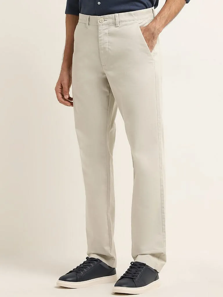 Ascot Off-White Relaxed-Fit Mid-Rise Cotton Blend Chinos