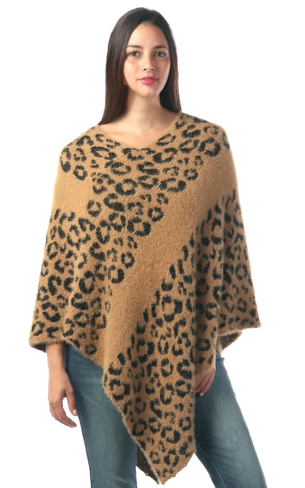 BAAP7642 Gold Fur Leopard Pattern Poncho