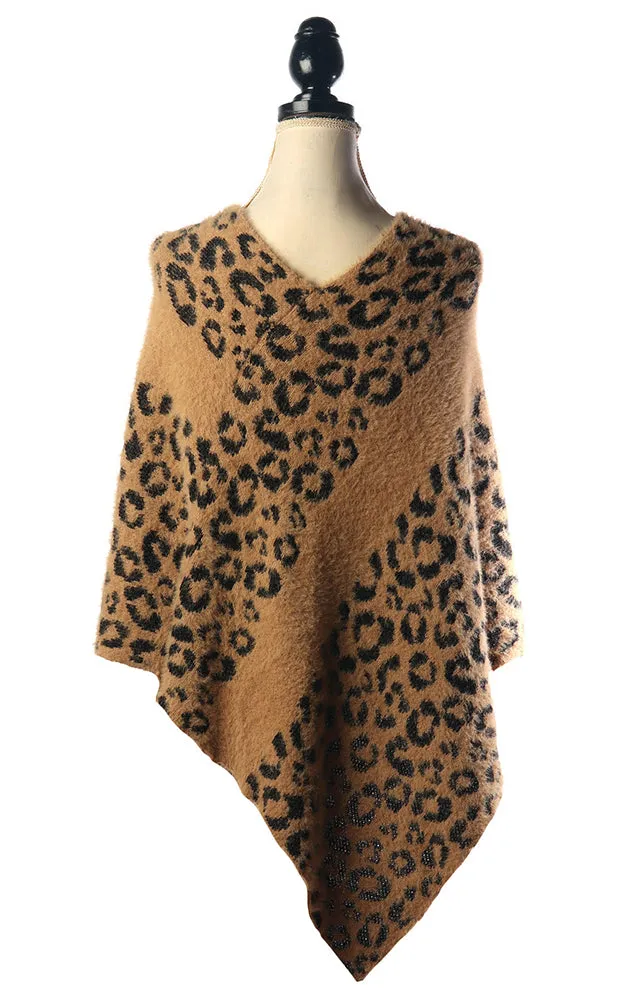 BAAP7642 Gold Fur Leopard Pattern Poncho