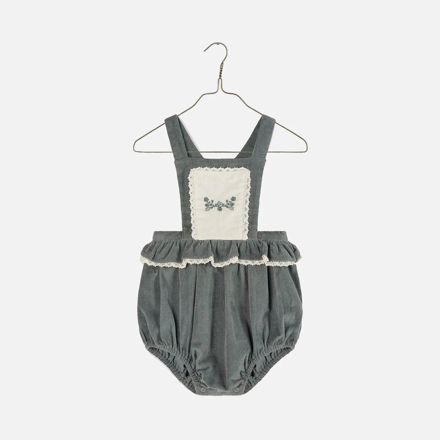 Baby & Kids Cotton Velvet Dhalia Romper - Teal Blue