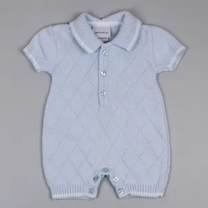 Baby Boy Diamond Knitted Romper - Blue