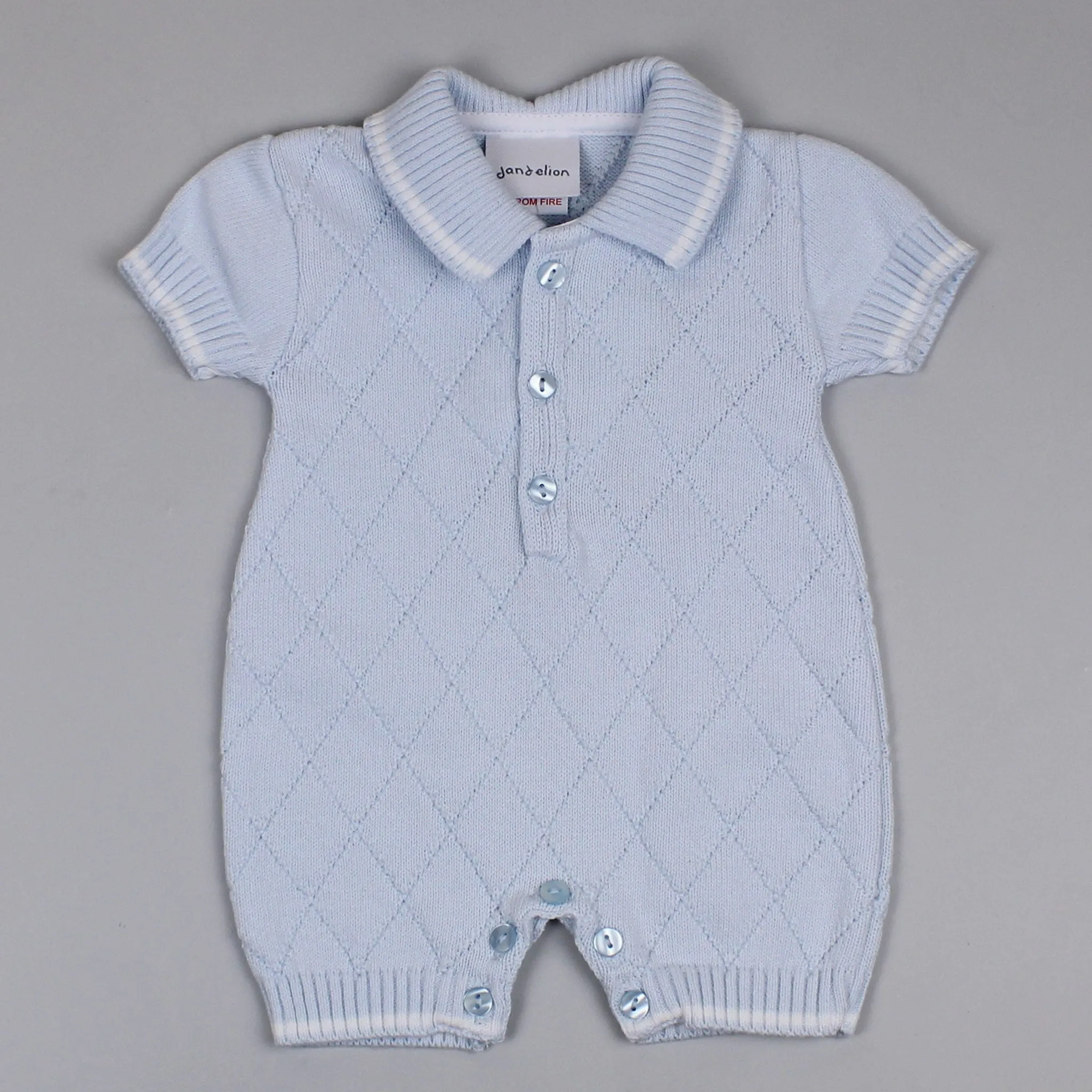 Baby Boy Diamond Knitted Romper - Blue