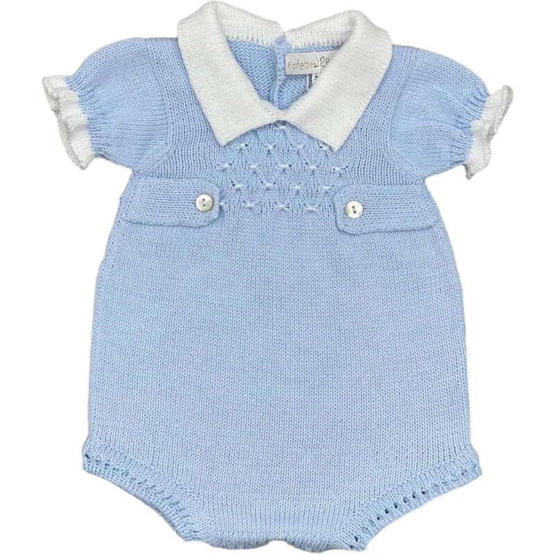 Baby Boys Blue Knitted Smocked Romper