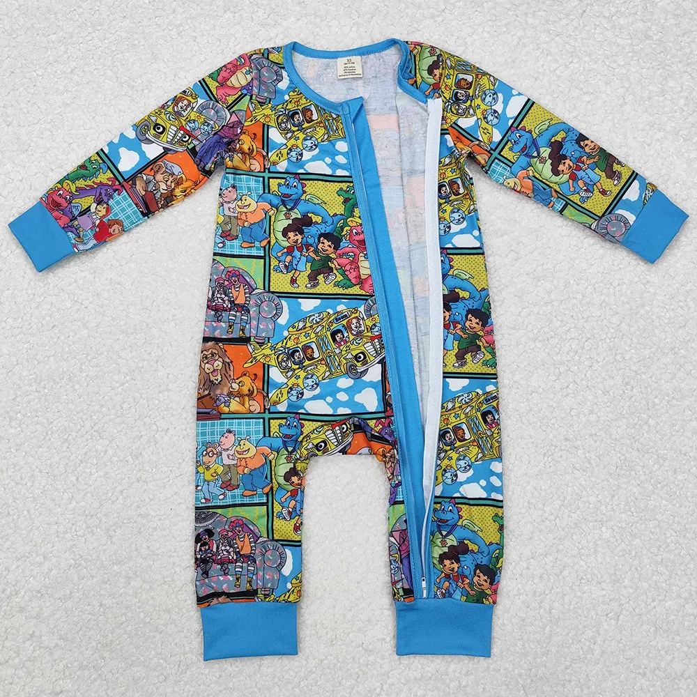 Baby Infant Boys Rompers Cartoon Aimals Bamboo Zip Rompers LR2040