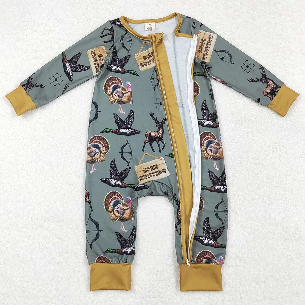 Baby Infant Boys Rompers Hunting Deers Ducks Bamboo Zip Rompers LR1680