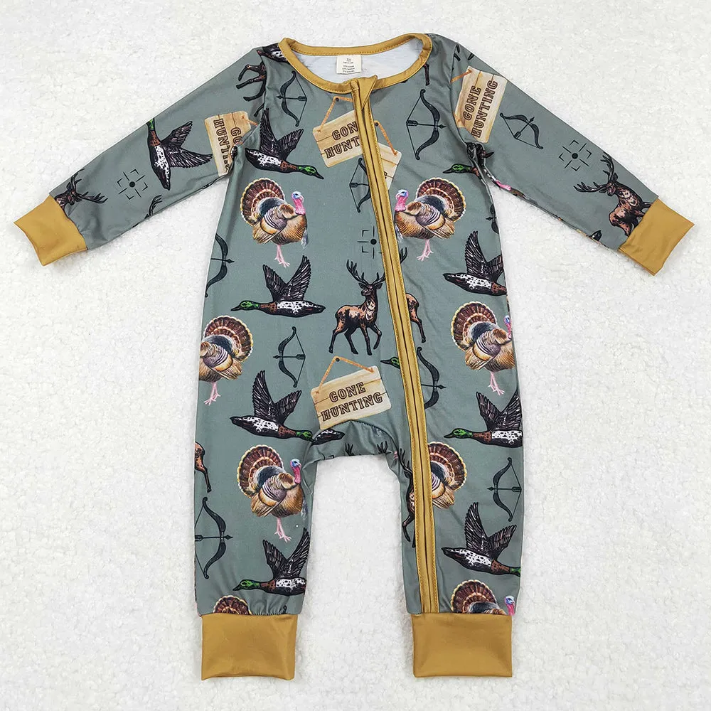 Baby Infant Boys Rompers Hunting Deers Ducks Bamboo Zip Rompers LR1680