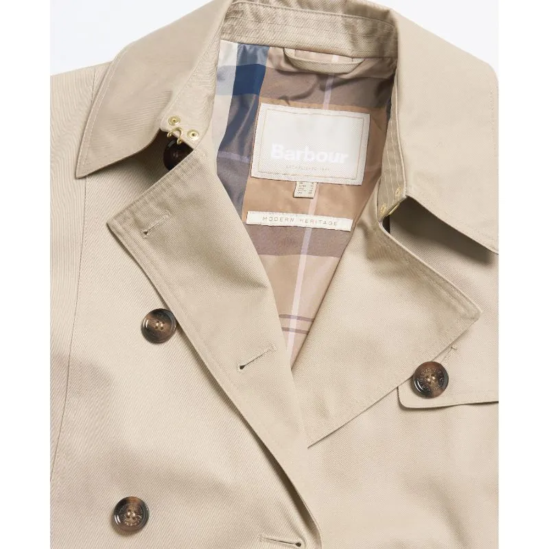 Barbour Greta Ladies Showerproof Trench - Light Fawn/Primrose Hessian