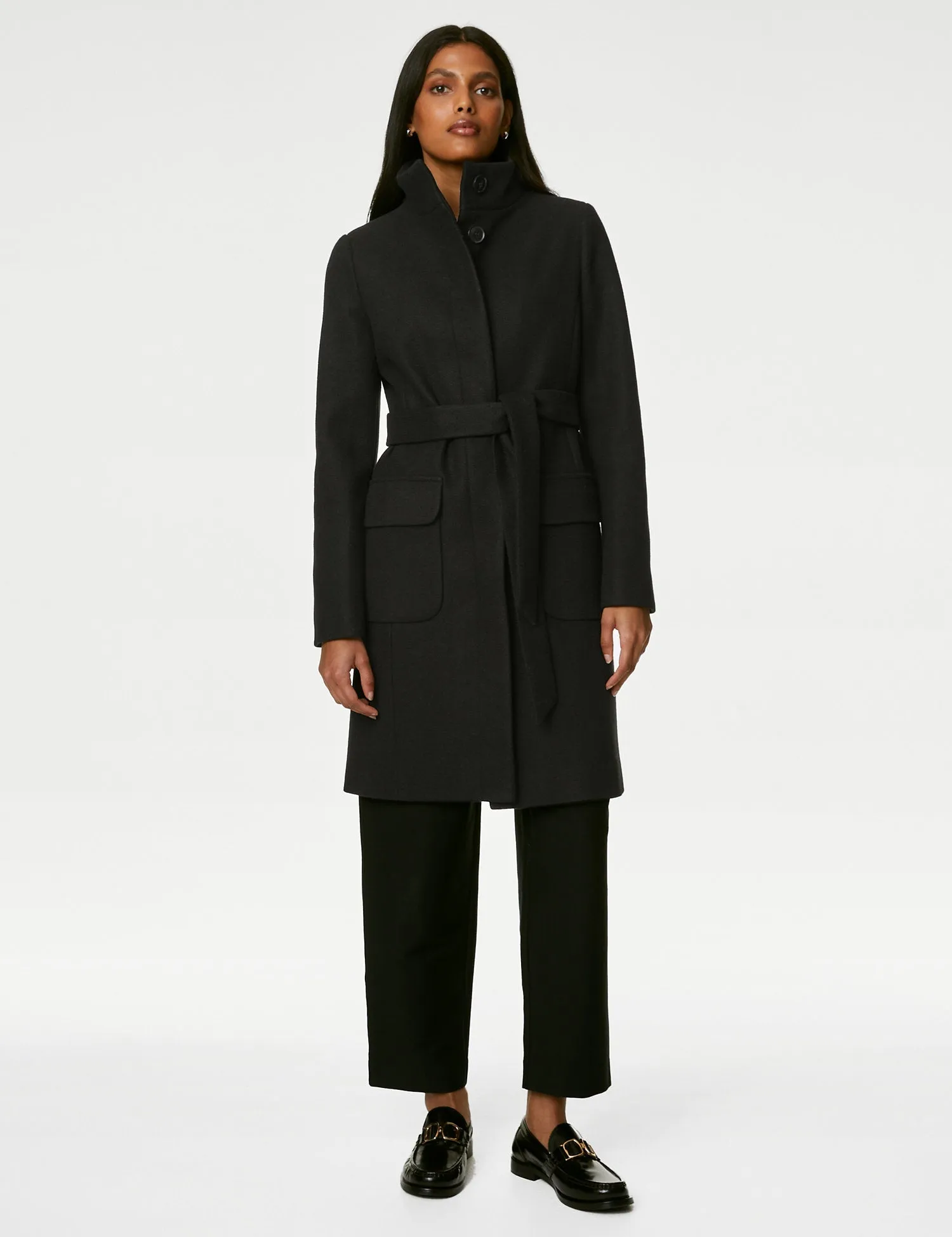 Belted Funnel Neck Coat