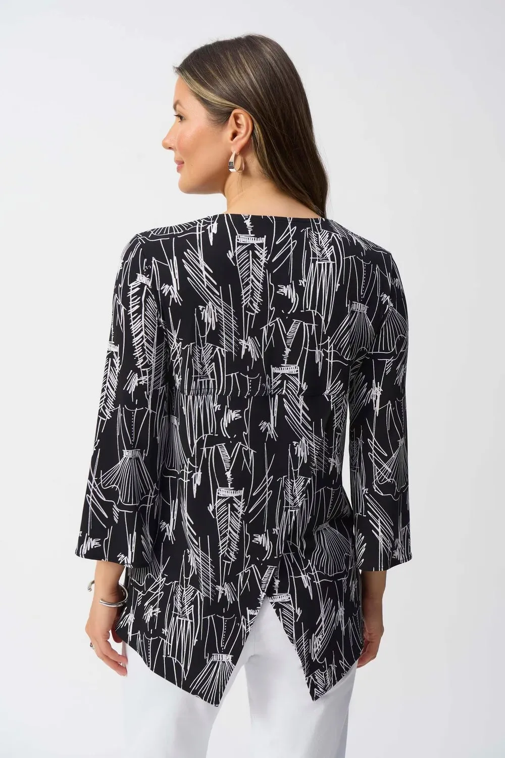 Black & Vanilla Abstract Sketch Print Tunic