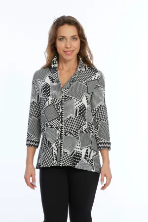 Black & White Geo Wire Collar Button Front Tunic DANA | LIOR