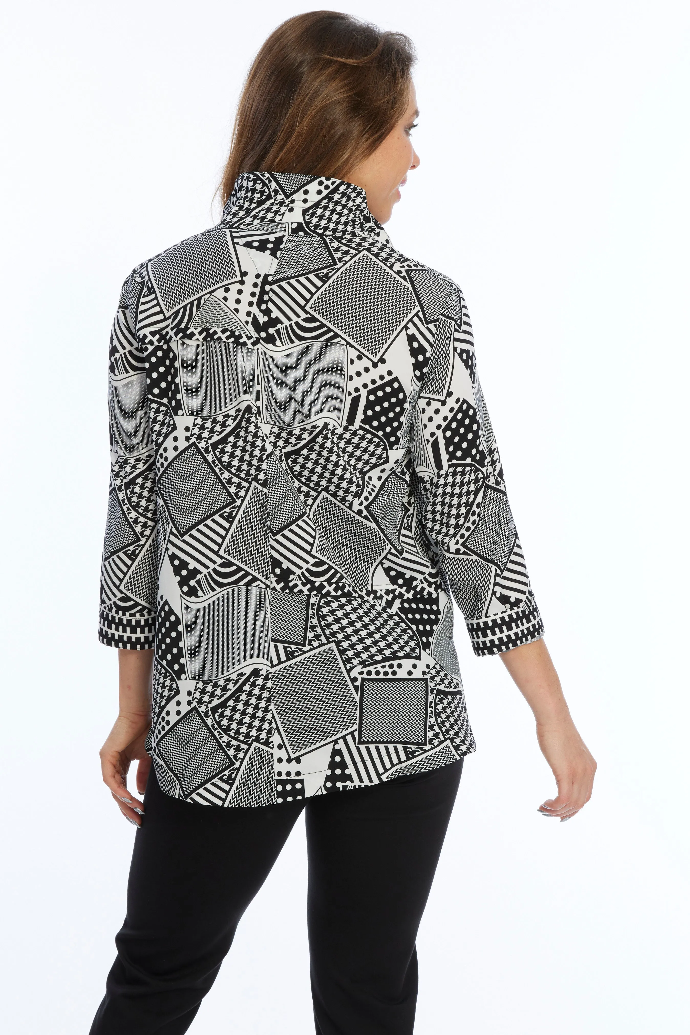 Black & White Geo Wire Collar Button Front Tunic DANA | LIOR