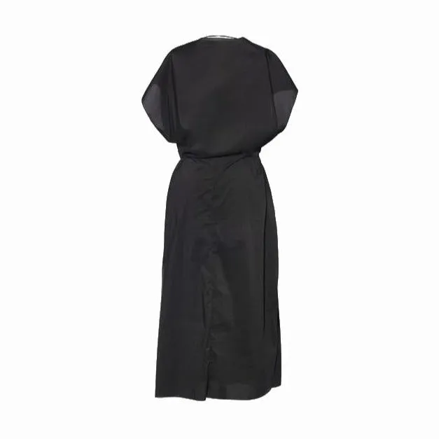 Black Cotton Faux Wrap Day Dress