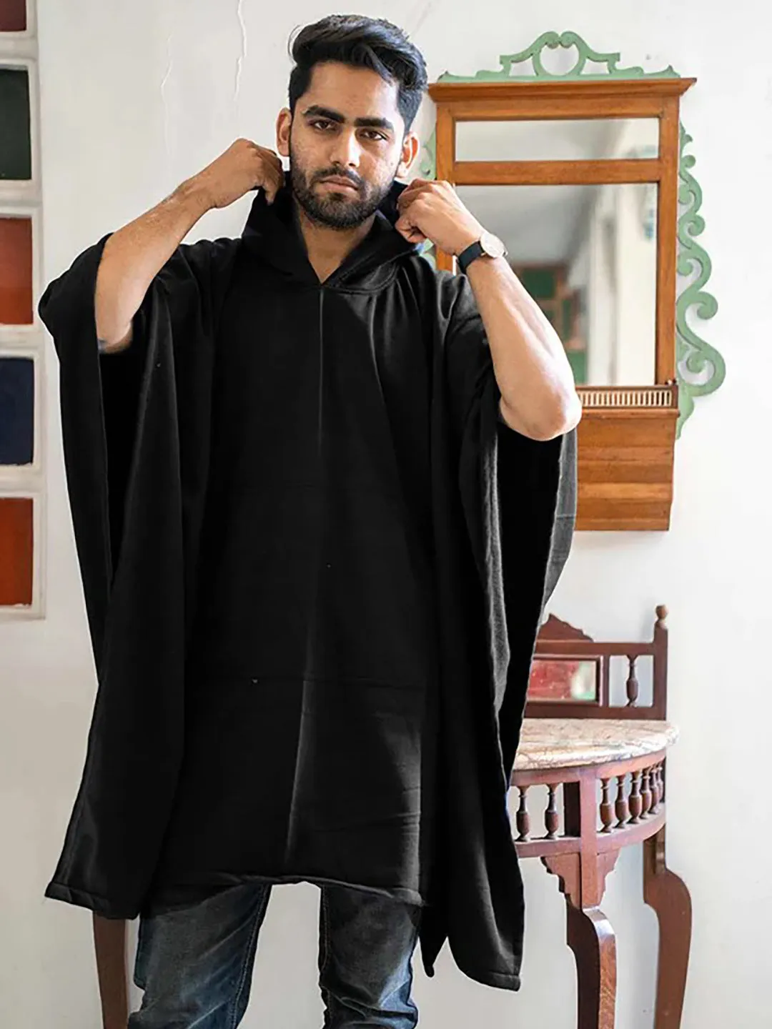 Black Poncho Hoodie - Solid (Male)