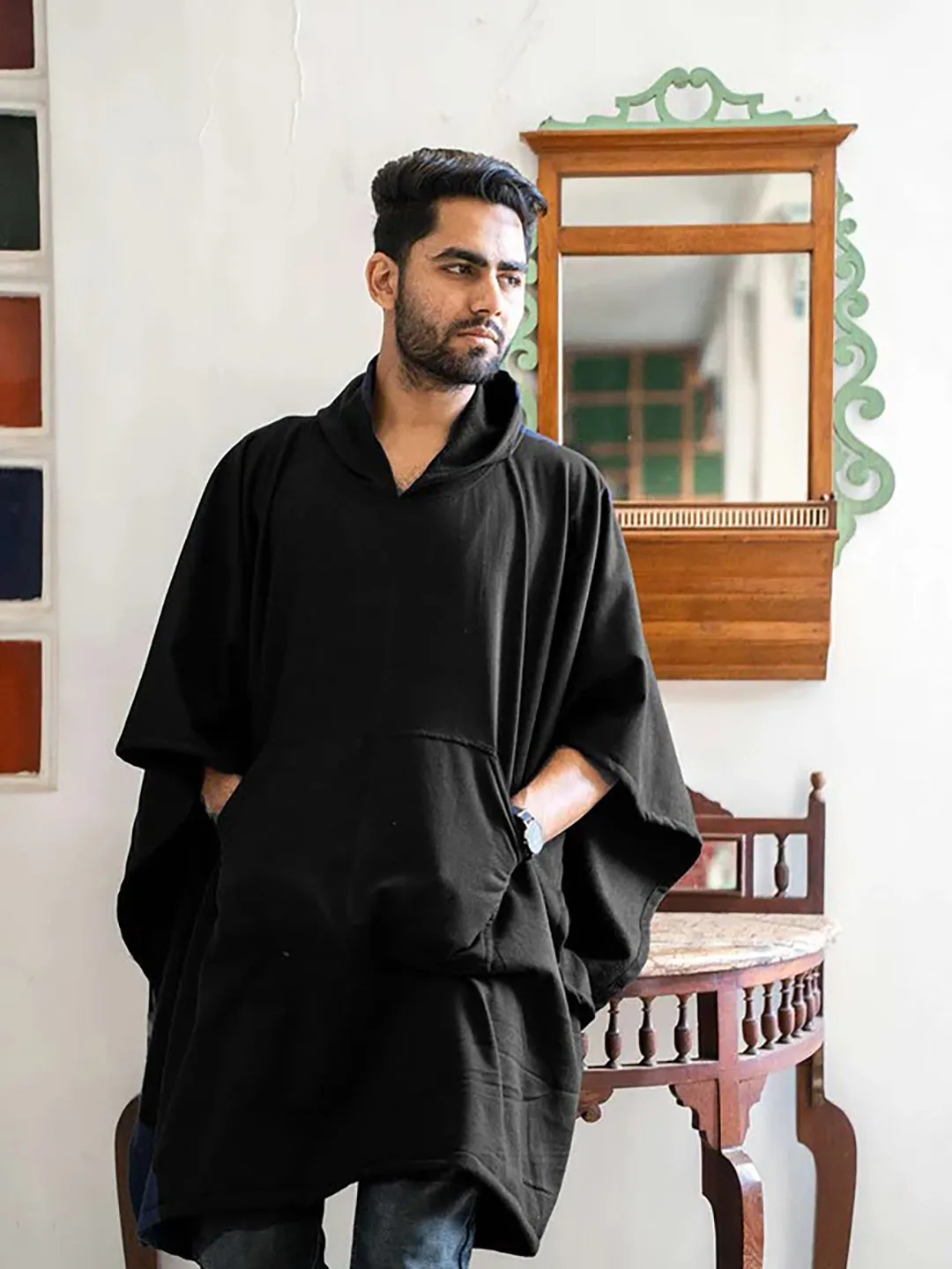 Black Poncho Hoodie - Solid (Male)