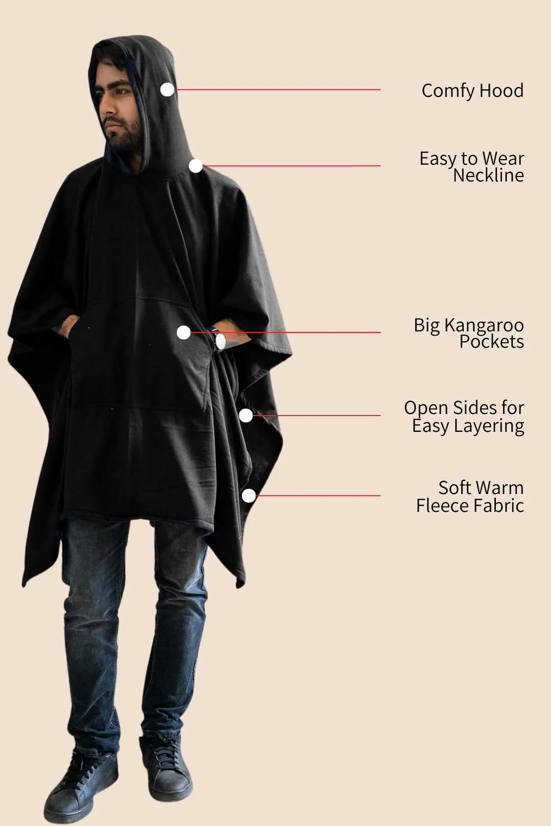 Black Poncho Hoodie - Solid (Male)