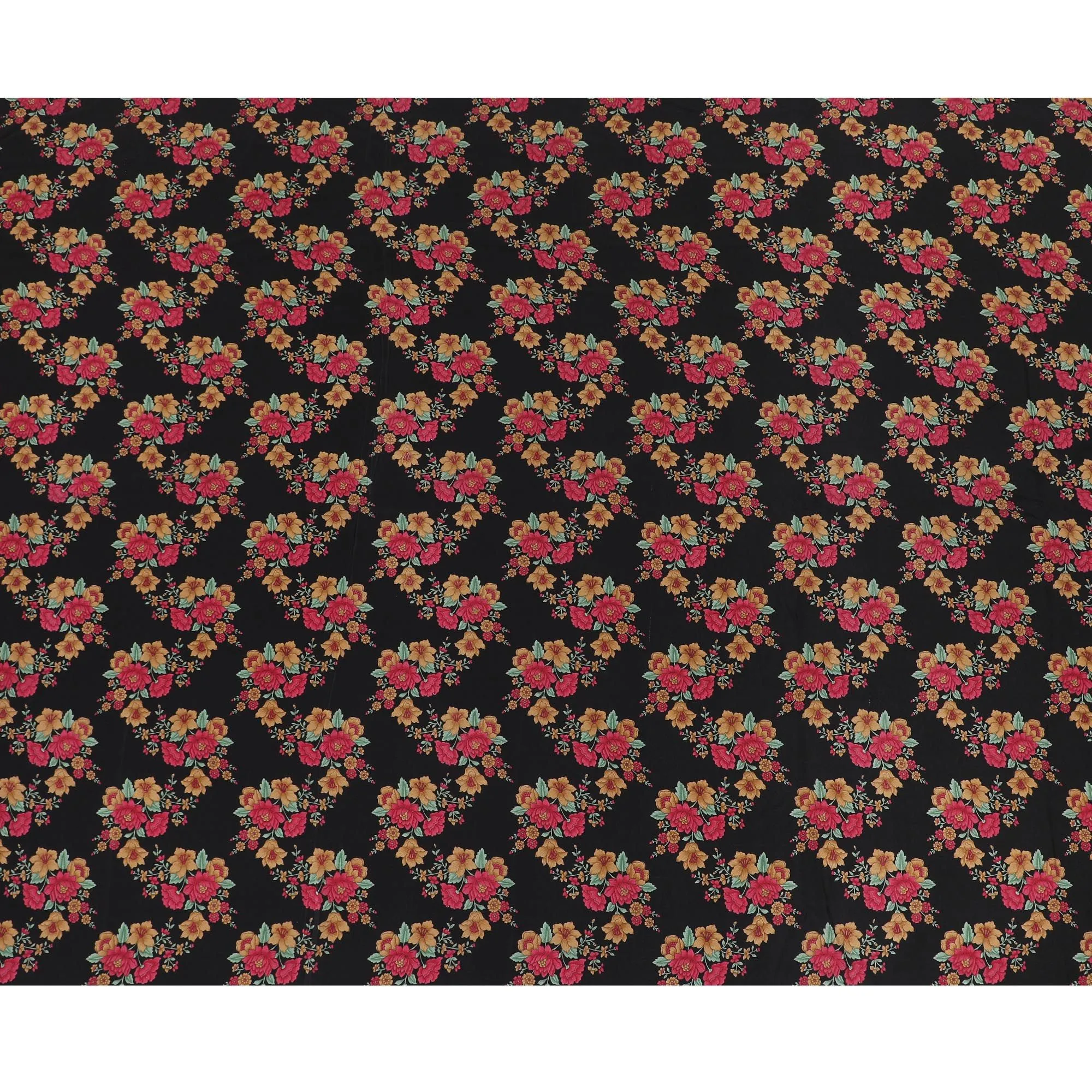 Black Premium pure silk crepe fabric with multicolor print in floral design-D16710