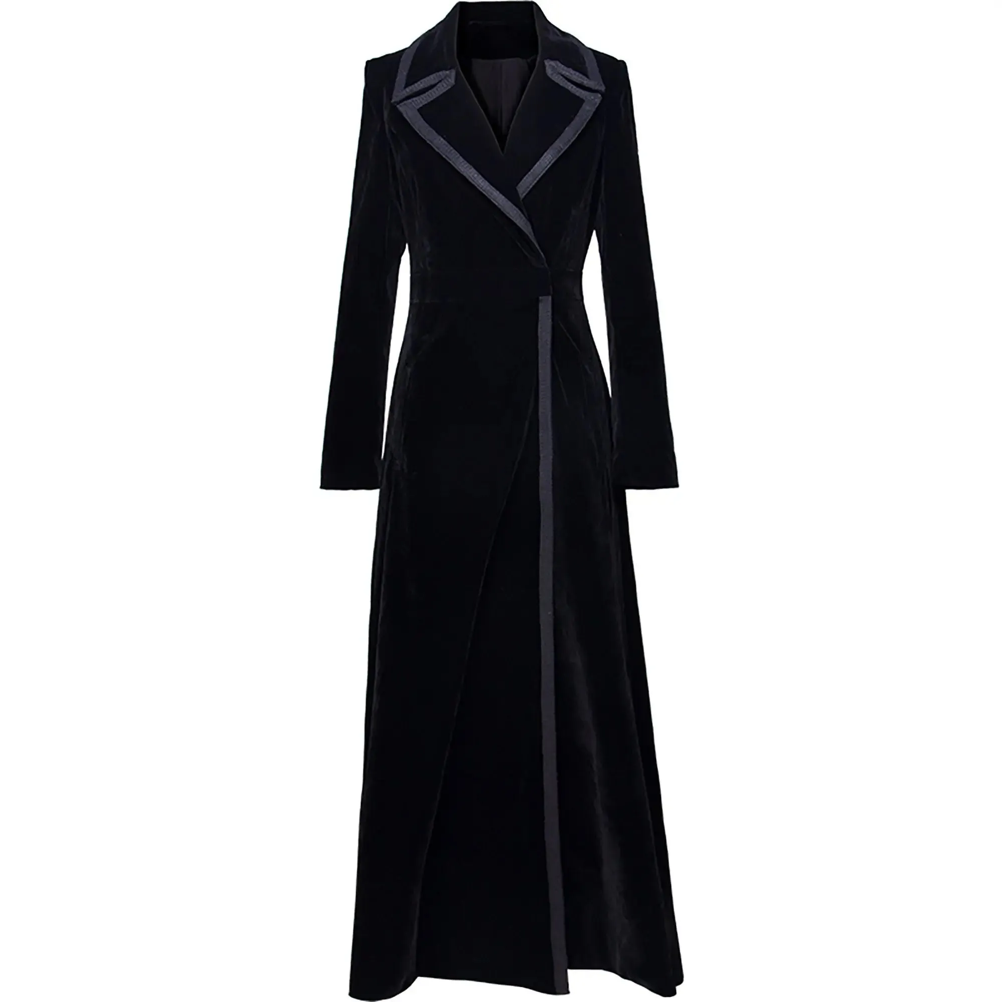 Black Velvet Fit & Flare Long Trench Coat