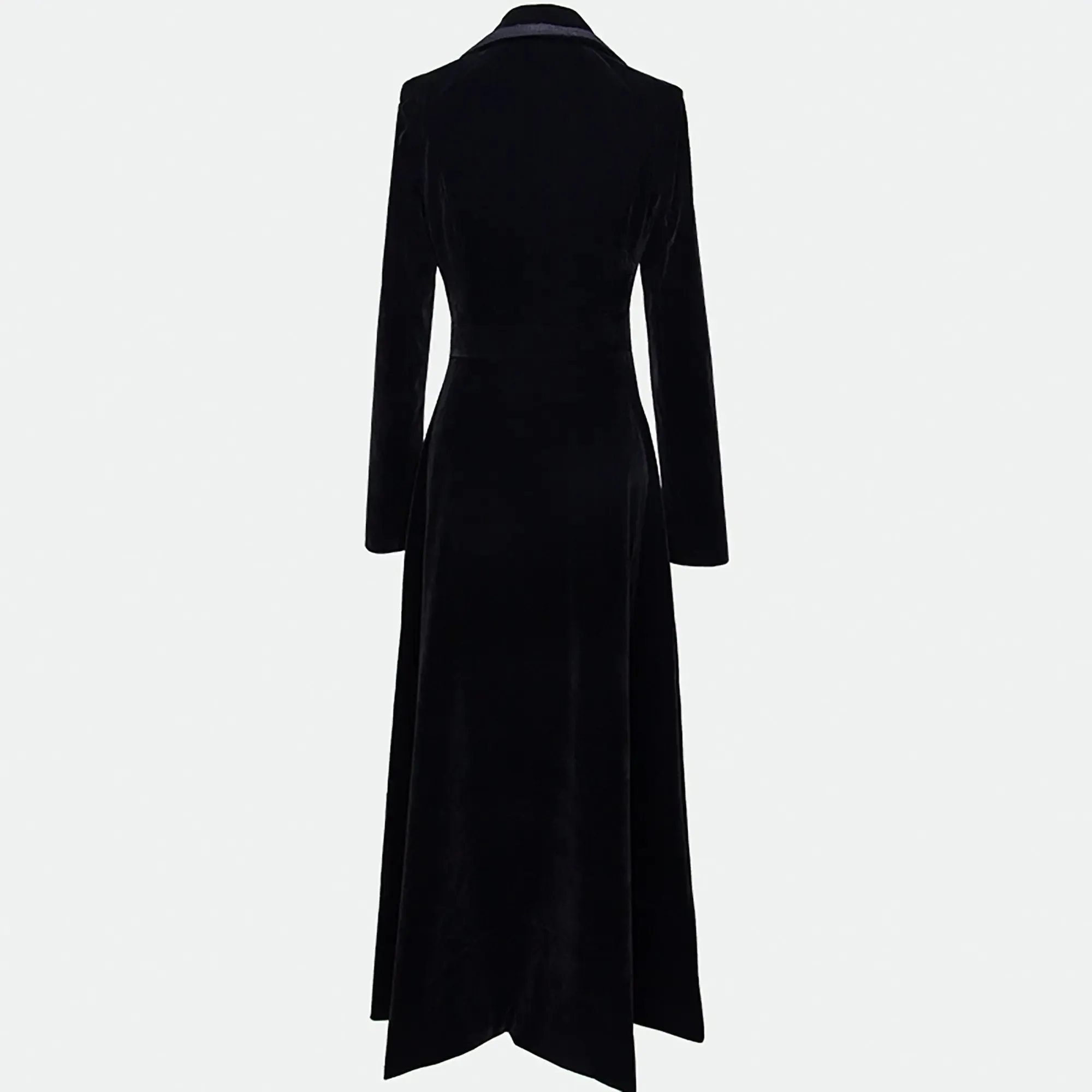 Black Velvet Fit & Flare Long Trench Coat