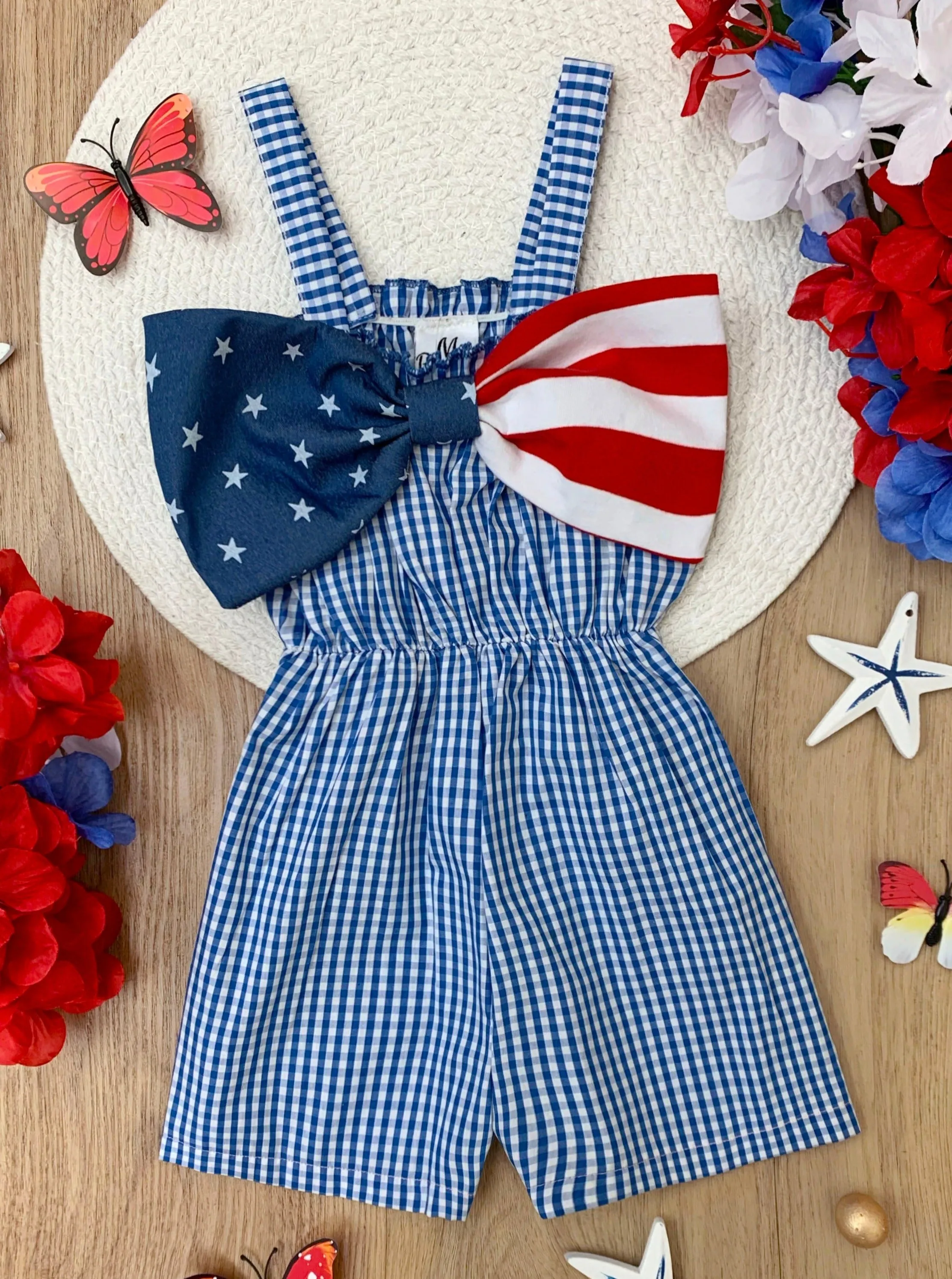 Blue Belle Americana Bow Gingham Romper