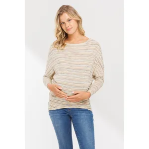 Boat Neck Dropped Shoulder Long Sleeve Maternity Top - Mocha