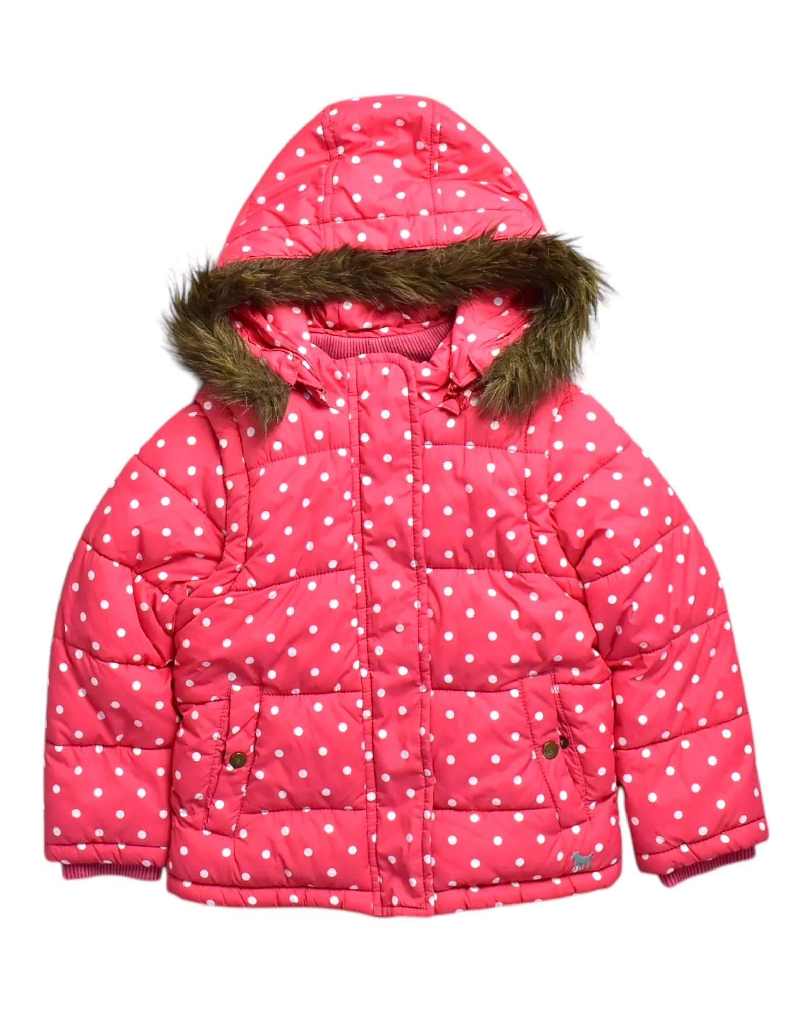 Boden Quilted Puffer Coat With Faux Fur Hood 4-5T