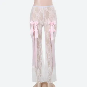 Bow Transparent Lace Flare Pants