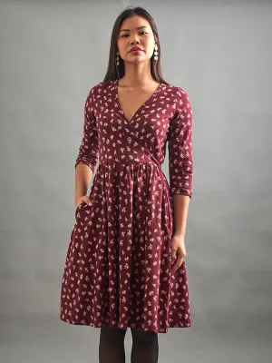 Callie Long Sleeve Wrap Dress - Burgundy Bouquet