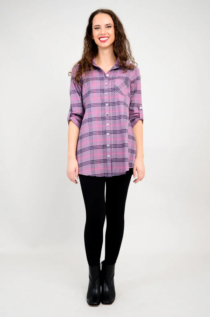 Celine Tunic, Plum Plaid, Cotton Flannel