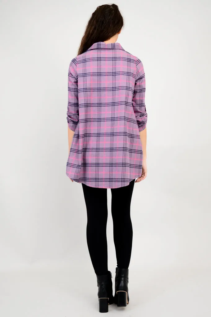 Celine Tunic, Plum Plaid, Cotton Flannel