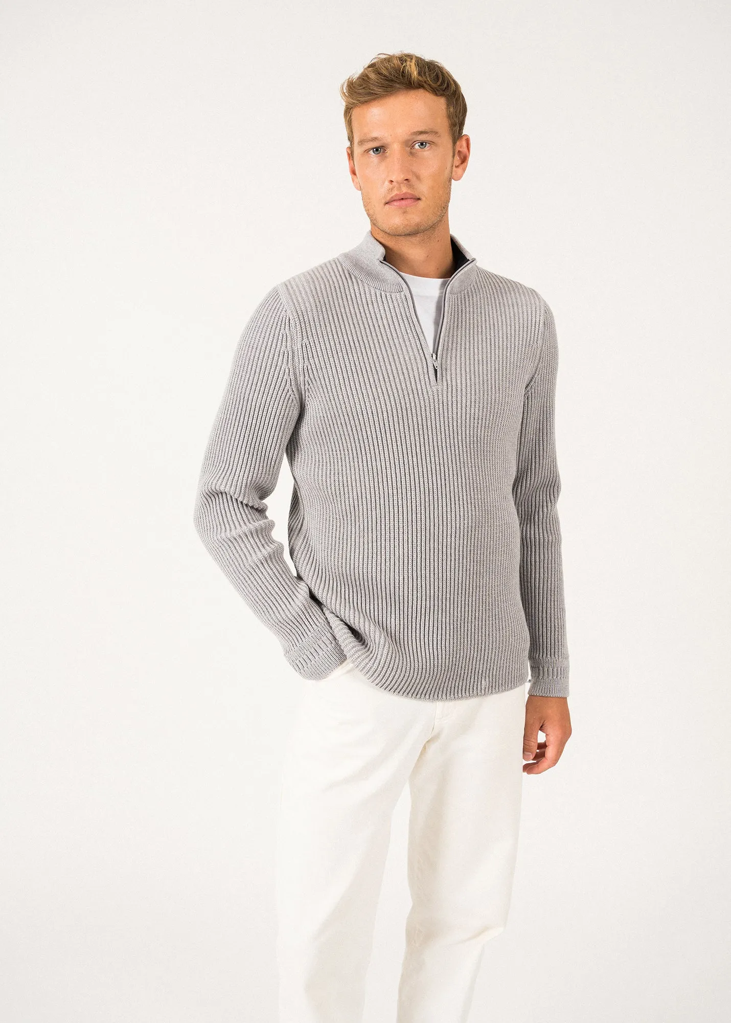 Chamrousse Truck-collar Jumper - in wool (PERLE CHINE/NAVY)