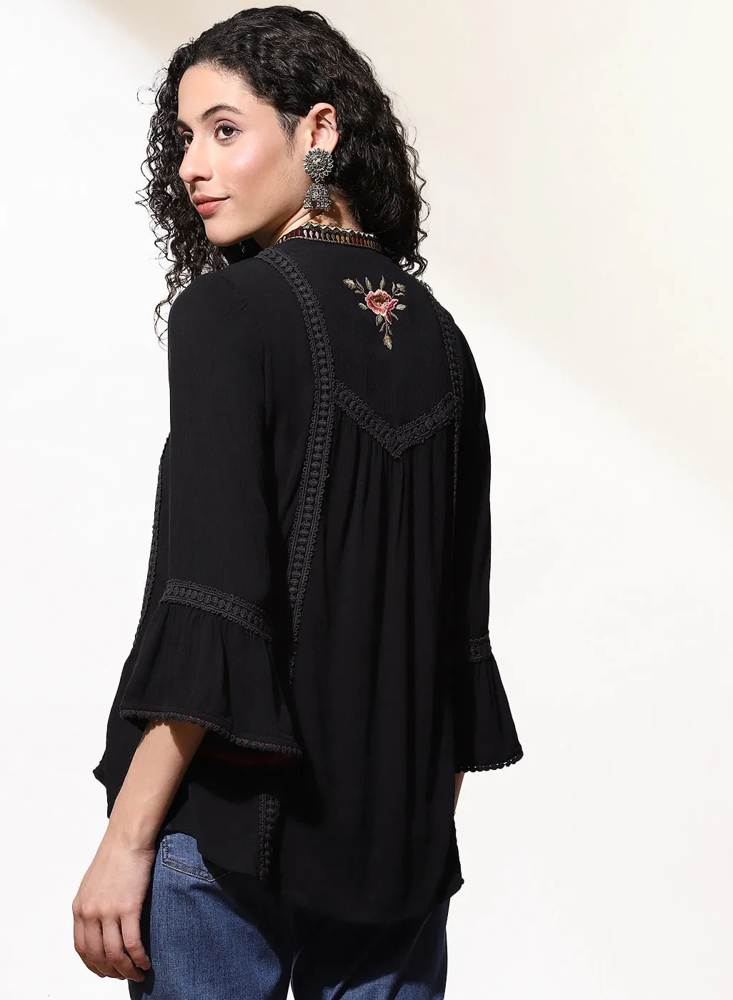 Charcoal Black Floral Embroidered Nargis Tunic