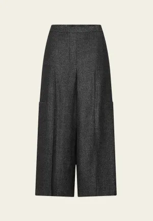 Chevron Pleated Detail Wide-leg Tweed Trousers