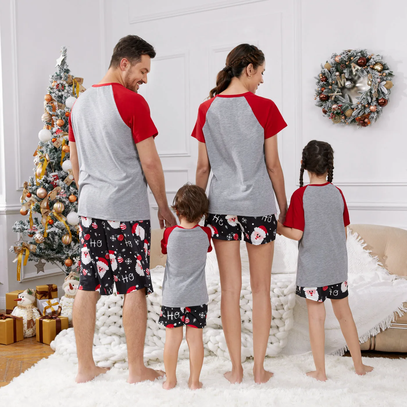 Christmas Santa and Letter Print Family Matching Short-sleeve Pajamas Sets (Flame Resistant)