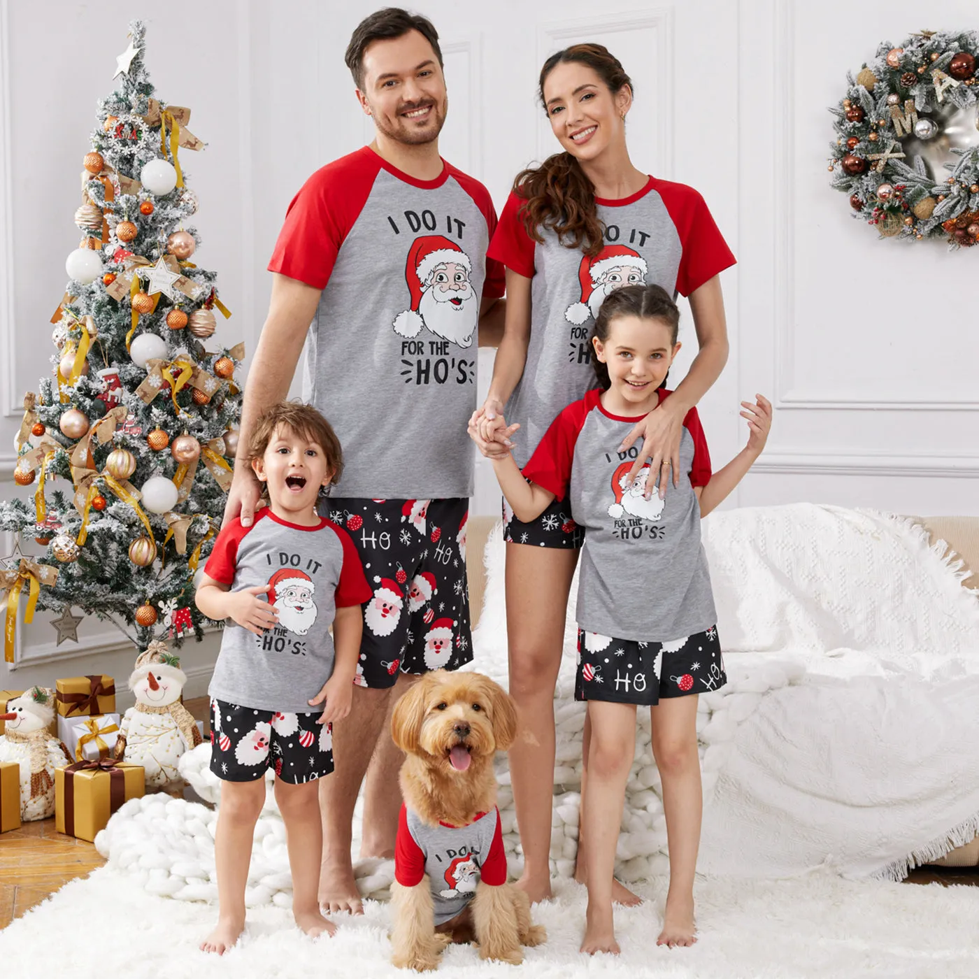 Christmas Santa and Letter Print Family Matching Short-sleeve Pajamas Sets (Flame Resistant)